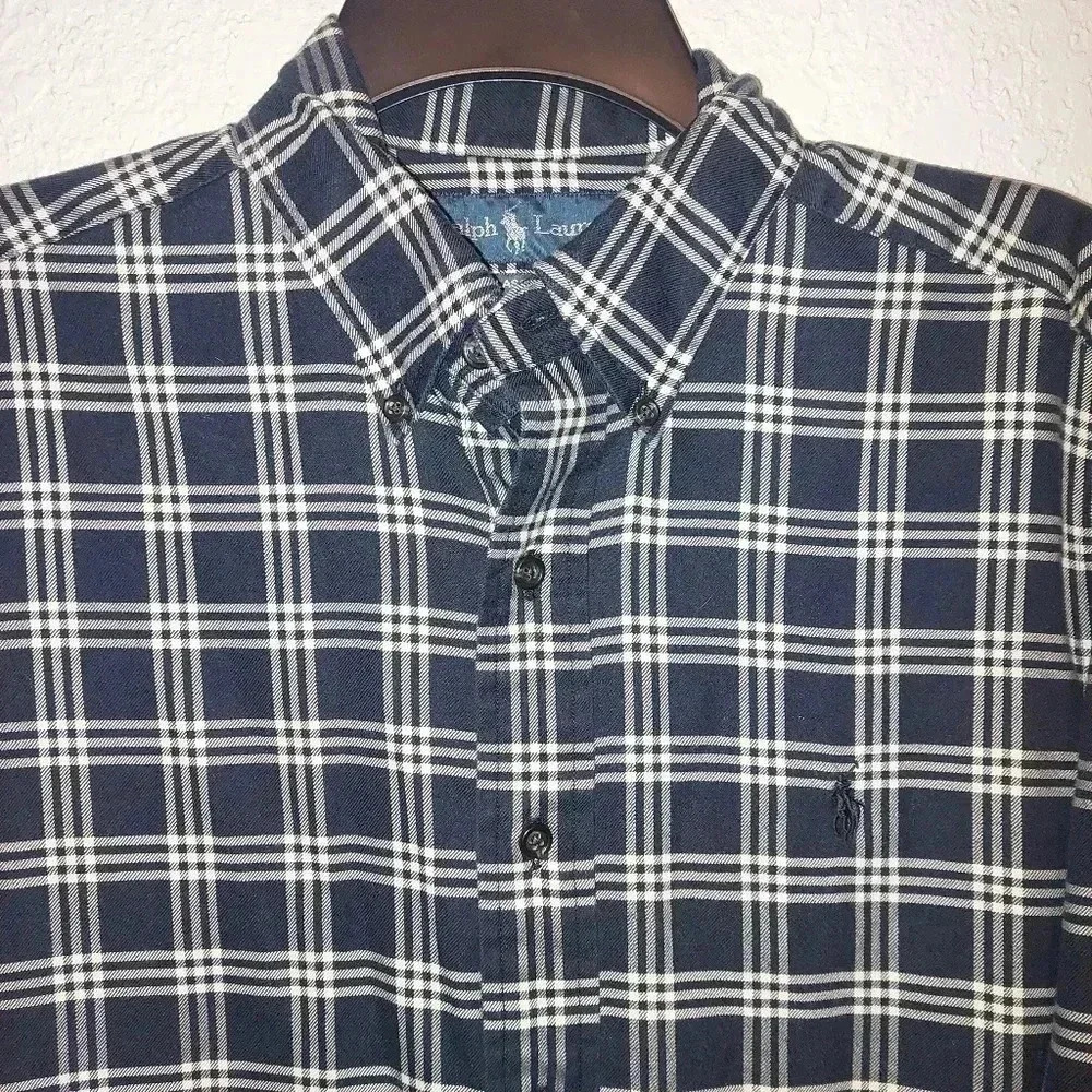 Ralph Lauren Classic Fit Shirt Mens Medium Blue Plaid Flannel Button Down - Picture 3 of 6